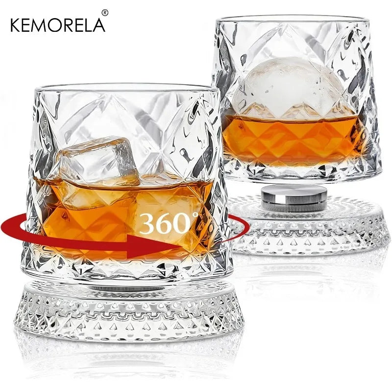 KEMORELA 300ml Spinning Whiskey Glasses Set of 2 | Bar Gift Whiskey Glass Set Axl 2PCS 300ML