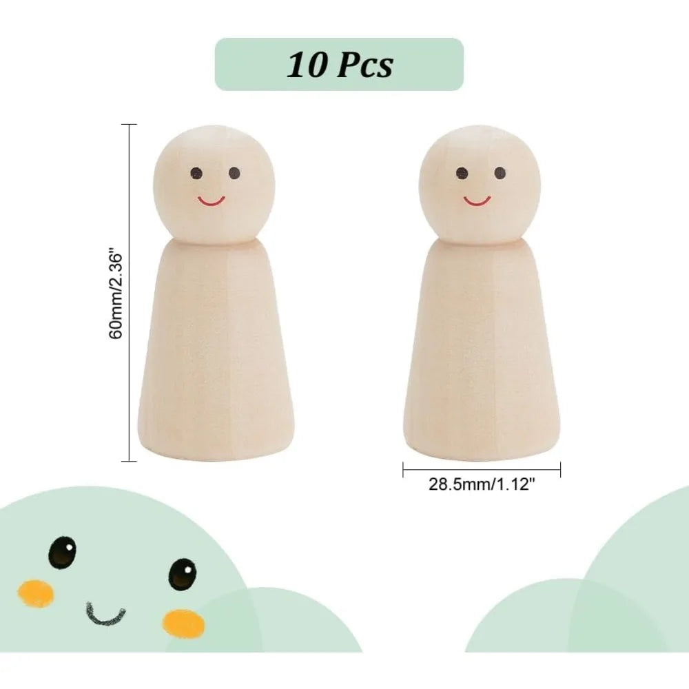 10 Pcs Unfinished Wood Peg Dolls 2.3" Angel Shape DIY Figurines Wood Craft Figurines Axl AECH04-01070