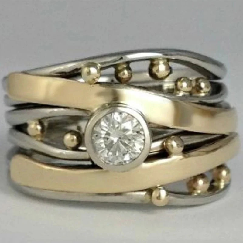 Huitan Two-Tone Cubic Zirconia Ring – Women's Fashion Band Fashion Ring Axl