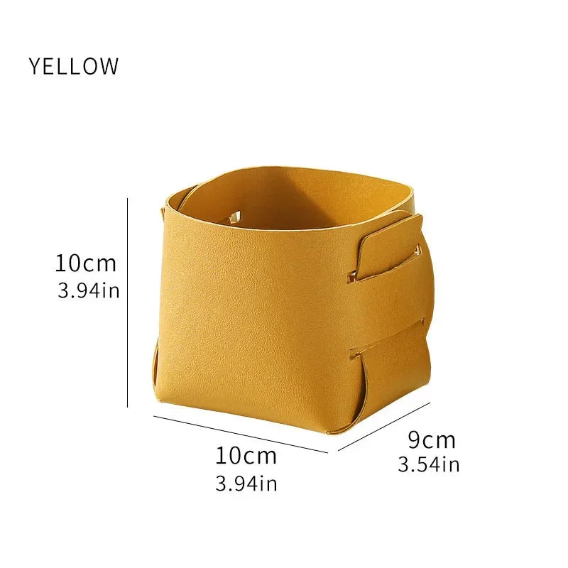 Nordic PU Leather Collapsible Desktop Storage Box – Pen & Makeup Desktop Storage Box Axl Yellow