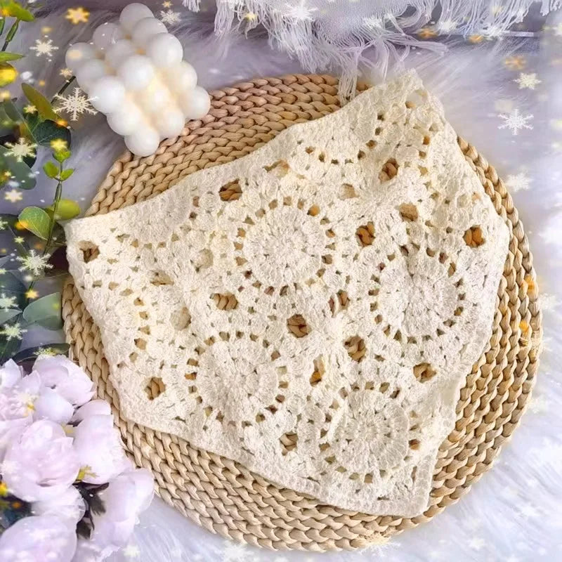 Floral Crochet Lace Women's Bandana – Triangle Headscarf Crochet Hair Bandana Axl