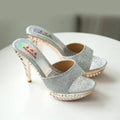 Women's Rhinestone High Heel Sandals – Gold & Silver Slip-On High Heel Sandals Axl sliver 39