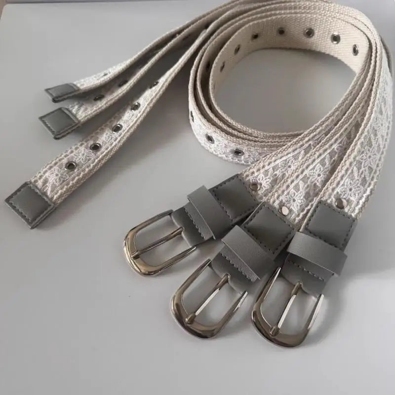 Vintage Lace Canvas Belt for Women – Metal Buckle 110cm Women's Fashion Belt Axl