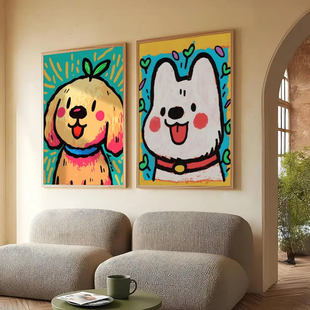 Colorful Dogs HD Canvas Wall Art Print – Unframed Home Decor Canvas Wall Art Axl
