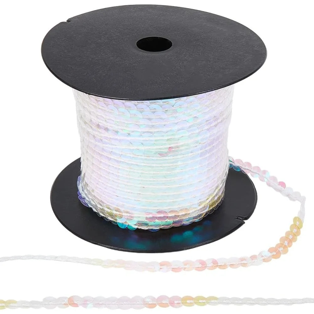 Clear AB Sequin Ribbon Trim 6mm 100 Yards | Iridescent PVC Sequin Ribbon Trim Axl