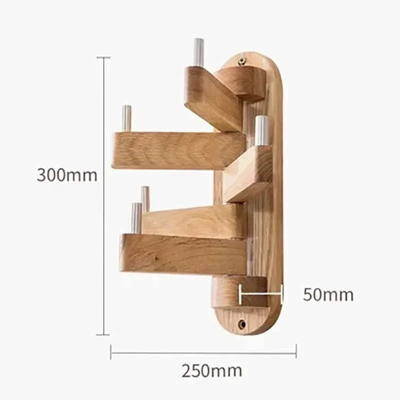 Solid Oak Wall-Mounted Coat Rack – 5 Rotatable Hooks Wall-Mounted Coat Rack Axl Log Color