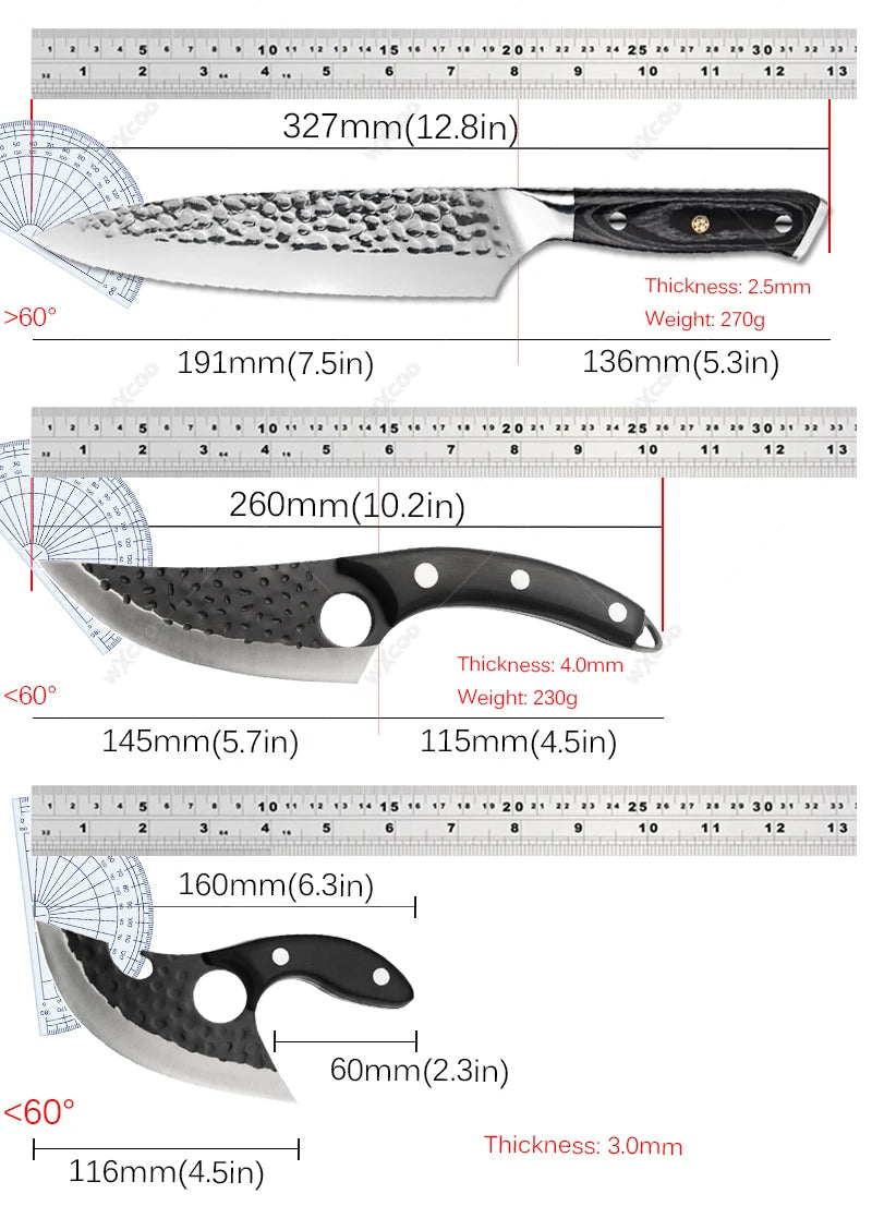 WXCOO Stainless Steel Meat Cleaver & Chef Knife Set Kitchen Knife Set Axl