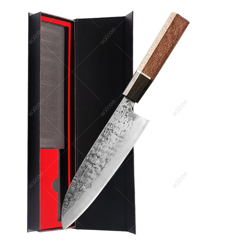 WXCOO Santoku Knife – Forged Hammer Pattern Chef Knife Santoku Chef Knife Axl C with Box