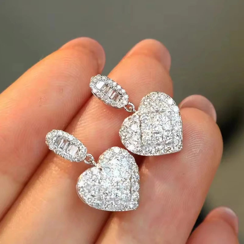 Huitan Heart Dangle Earrings – Cubic Zirconia Wedding Drops Dangle Earrings Axl