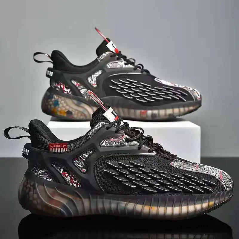 Men's Breathable Casual Sneakers – Lace-Up Sport Walking Shoes Men's Casual Sneakers Axl Black 39
