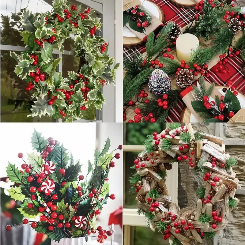 Artificial Holly Fruit Branches 10/30 PCS – Christmas Décor Artificial Flower Branches Axl
