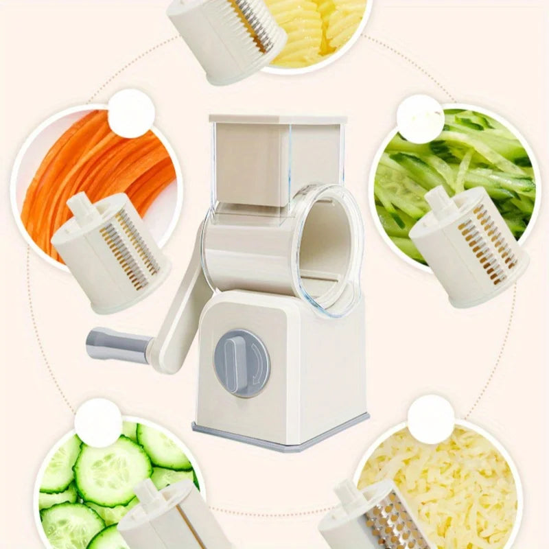Rotary Drum Vegetable Slicer – Manual Hand Crank Grater & Chopper Rotary Vegetable Slicer Axl