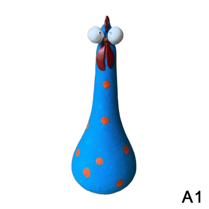 Quirky Big-Eyed Chicken Figurine – Polka Dot Resin Garden Statue Garden Figurine Axl A1