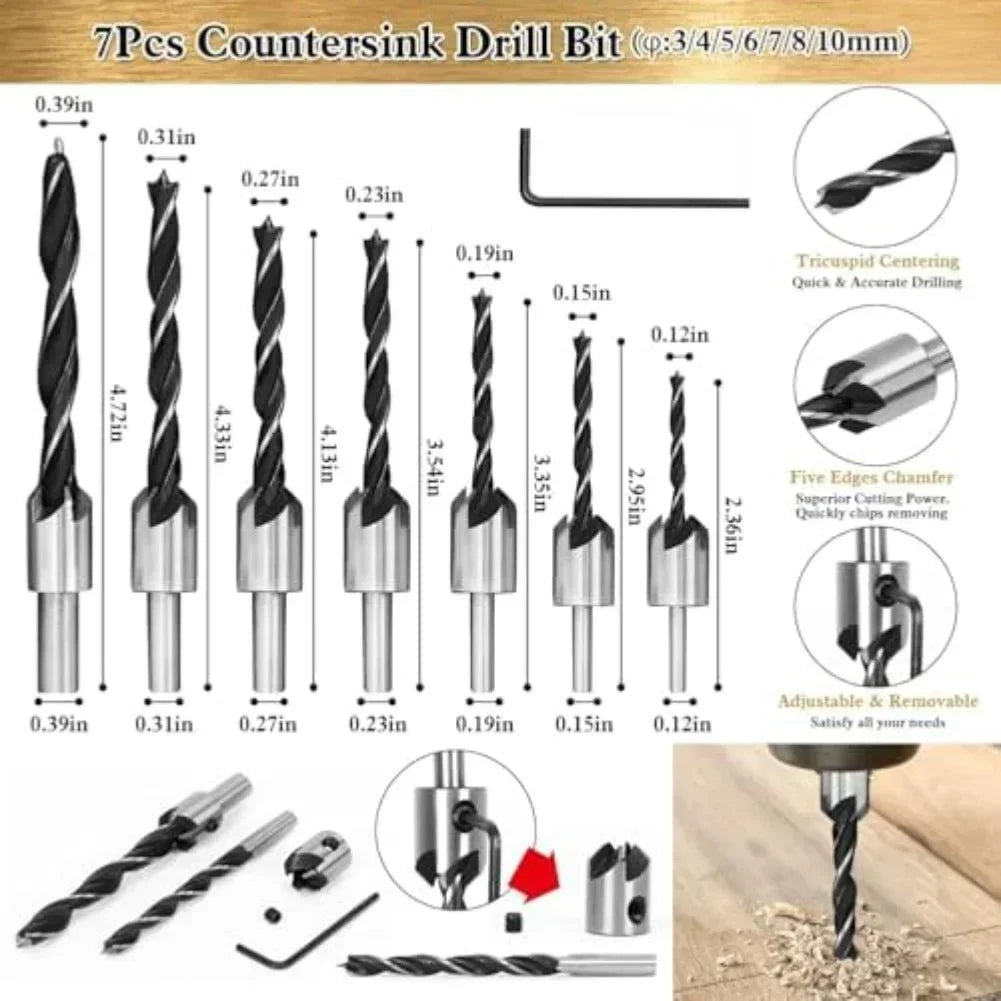 26-Pc Woodworking Drill Set – Countersink Bits & Center Punch Drill Bit Set Axl