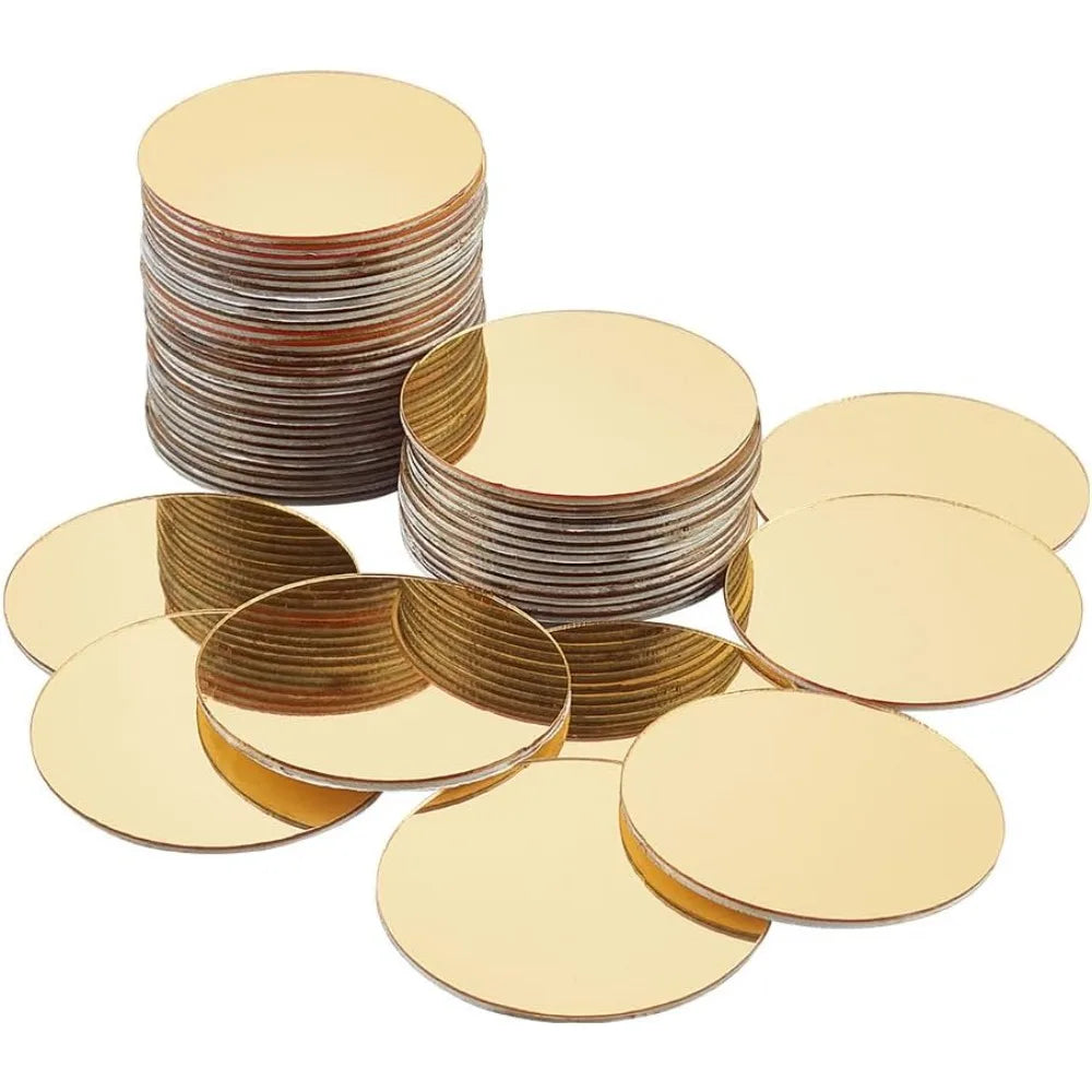 50 Pcs Gold Round Self-Adhesive Acrylic Mirror Tiles 1.9" Decorative Mirror Tiles Axl