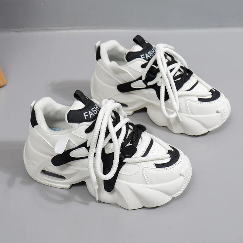 Women's Chunky Platform Sneakers – Breathable Thick Sole Platform Sneakers Axl White and Black 40