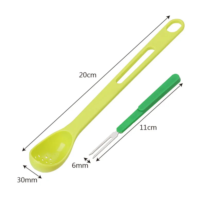2-in-1 Long Handle Slotted Spoon & Fruit Fork Kitchen Tool Kitchen Utensil Set Axl 1set