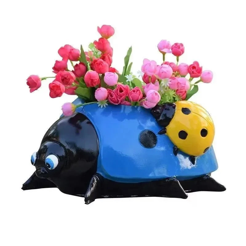 Resin Ladybug Garden Ornament – Flower Pot & Lawn Decor Garden Ornament Axl