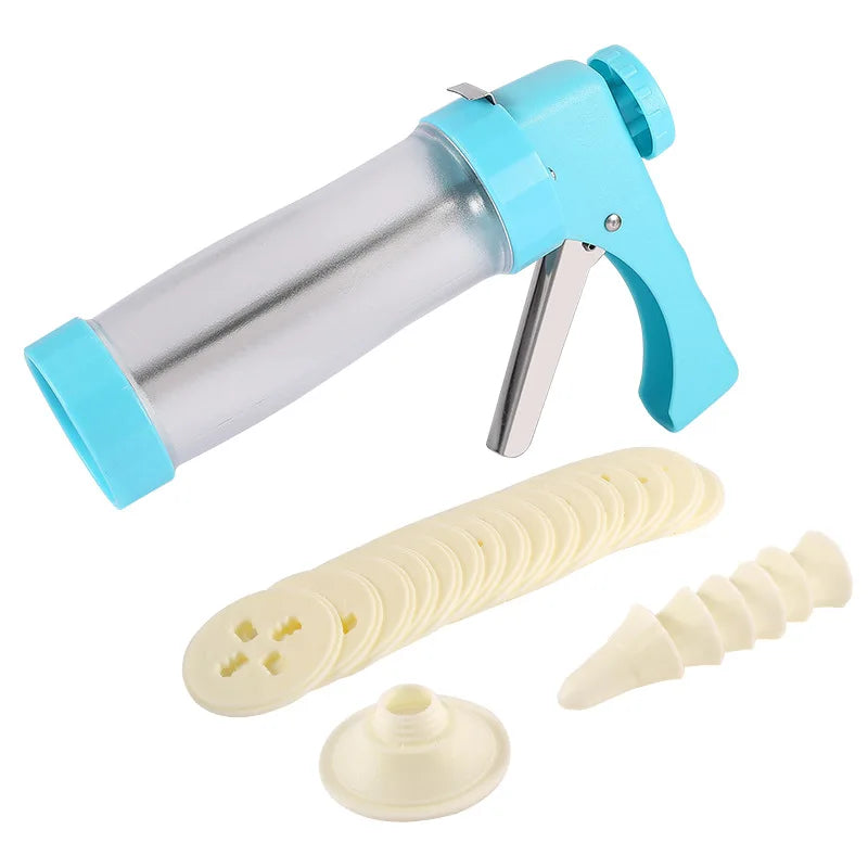 23-Piece Cookie Press Gun Kit – Biscuit & Cake Decorator Cookie Press Kit Axl Blue