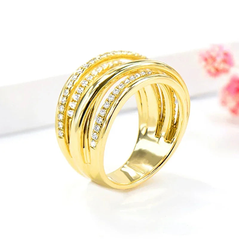 Huitan Gold Cross Ring – Cubic Zirconia Wedding Band Wedding Band Ring Axl
