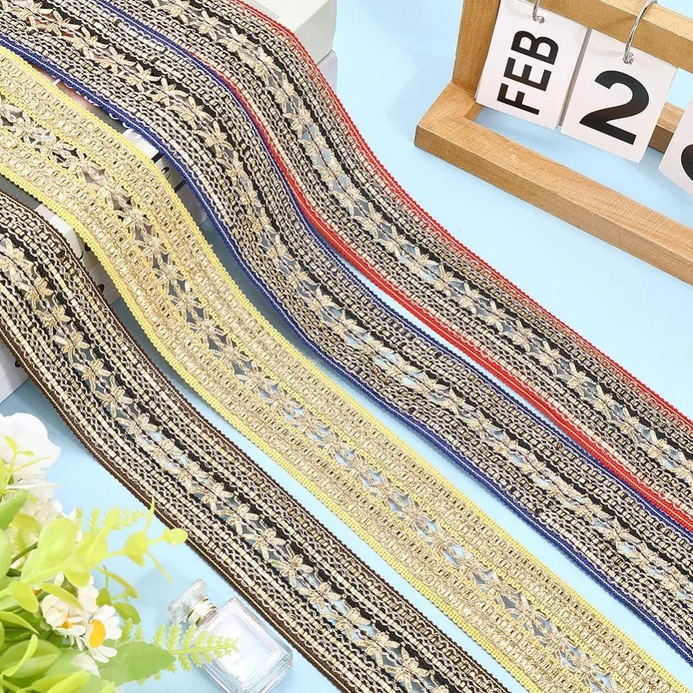 10 Yards Gold Jacquard Ethnic Ribbon Trim – 2 Inch Polyester Jacquard Ribbon Trim Axl