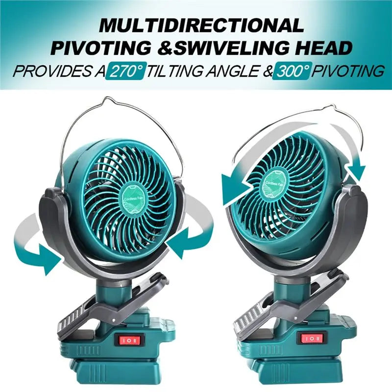 Cordless Clip Fan 18V Battery Dual USB 2-Speed – Camping & Work Cordless Clip Fan Axl