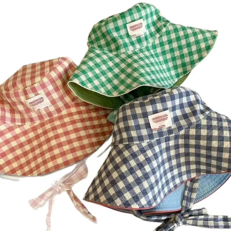 Women's Wide Brim Sun Hat – UV Plaid Beach Hat & Chin Strap Wide Brim Sun Hat Axl