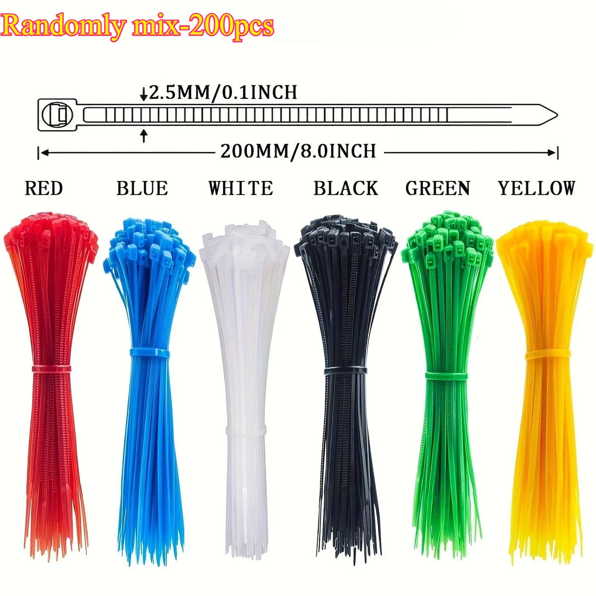 Colored Nylon Zip Ties 100/200 Pcs – Heavy Duty Cable Ties Nylon Cable Ties Axl Randomly mix-200pcs