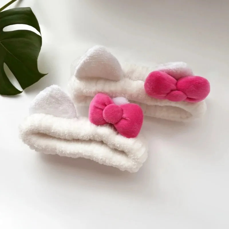 White Pink Plush Cat Ear Headband & Scrunchies Set Hair Accessory Set Axl