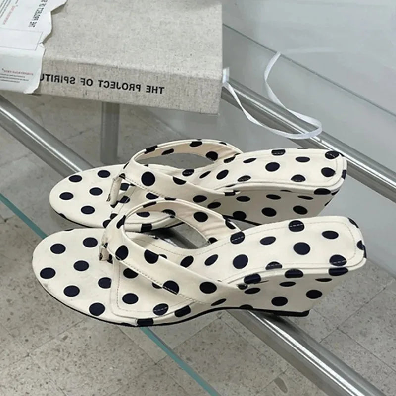 Women's Polka Dot Wedge Slippers – High Heel Clip Toe Summer Wedge Slippers Axl