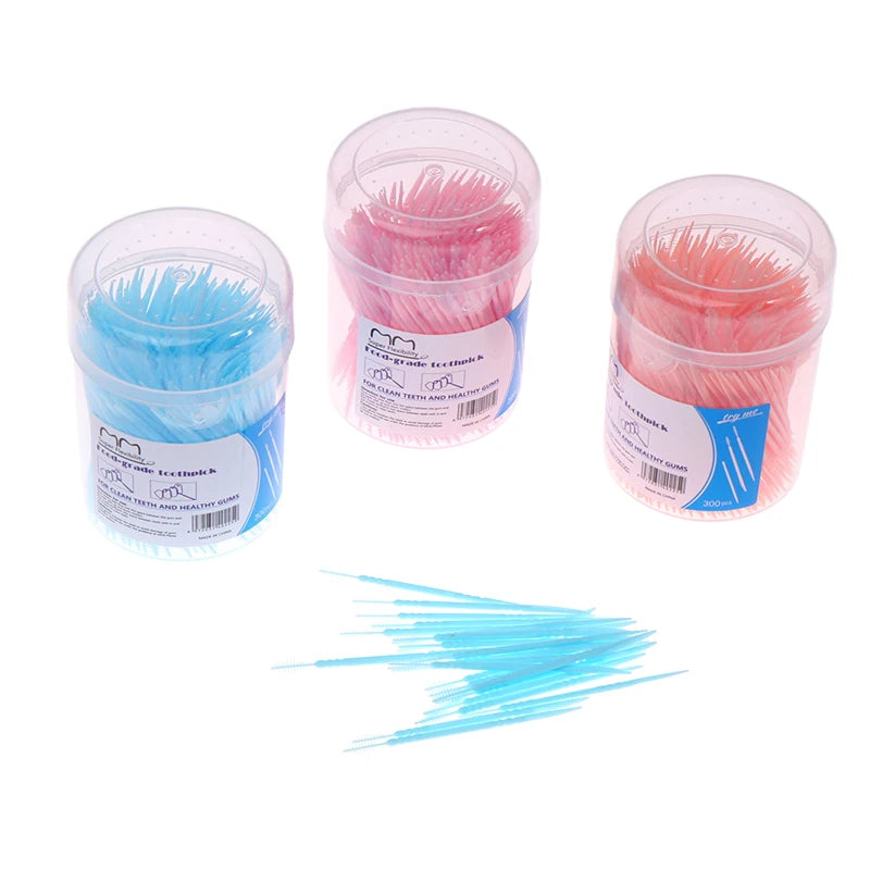 300pcs Double-Head Interdental Brushes & Dental Floss Picks Interdental Brush Picks Axl Random Color