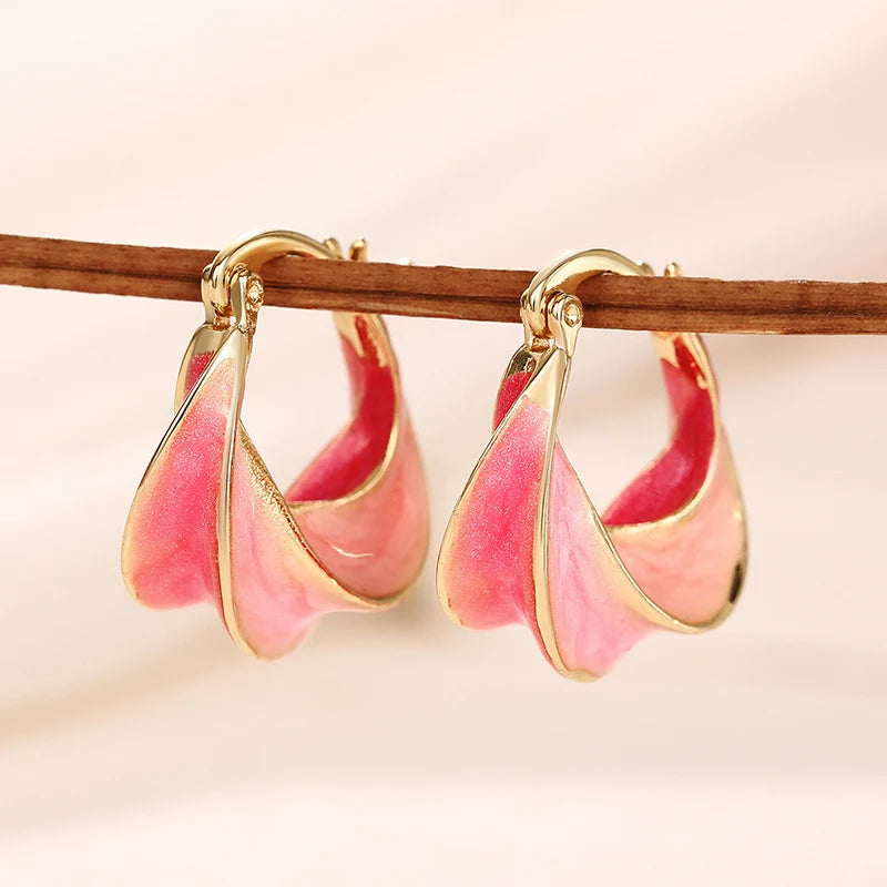 Huitan Wave Enamel Hoop Earrings – Red & Blue Statement Jewelry Enamel Hoop Earrings Axl