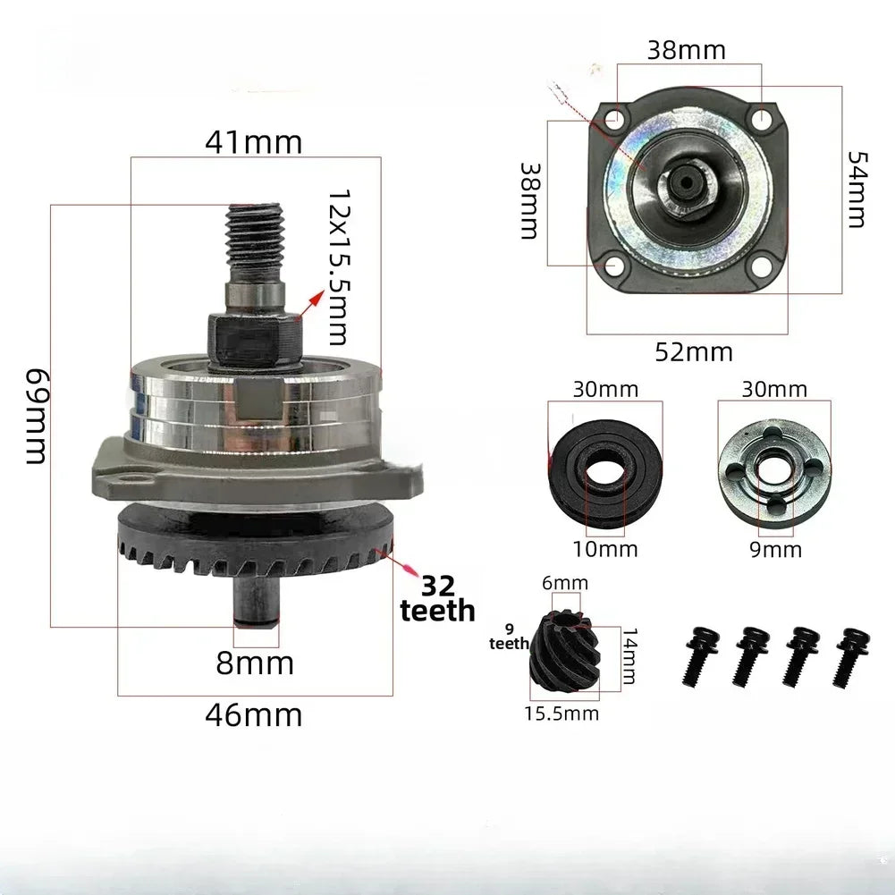 32-Tooth Spiral Gear Assembly with Dust Cover for FF03-100A Grinder Grinder Gear Assembly Axl