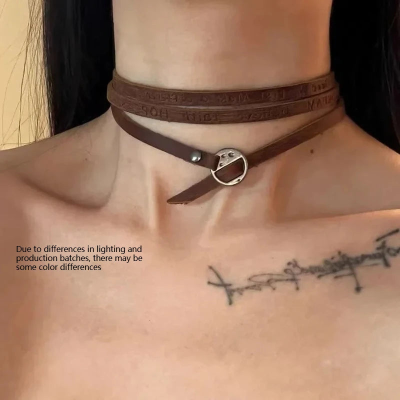 Brown Faux Leather Choker Necklace – Adjustable Waist Chain Leather Choker Necklace Axl necklace-1pcs