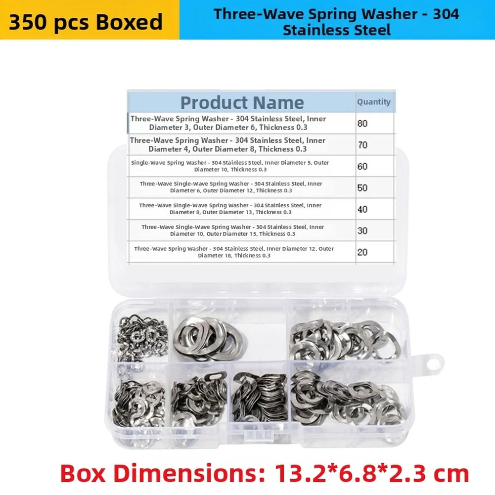 350pc 304 Stainless Steel Wave Spring Washers M3–M12 Set Spring Washer Set Axl