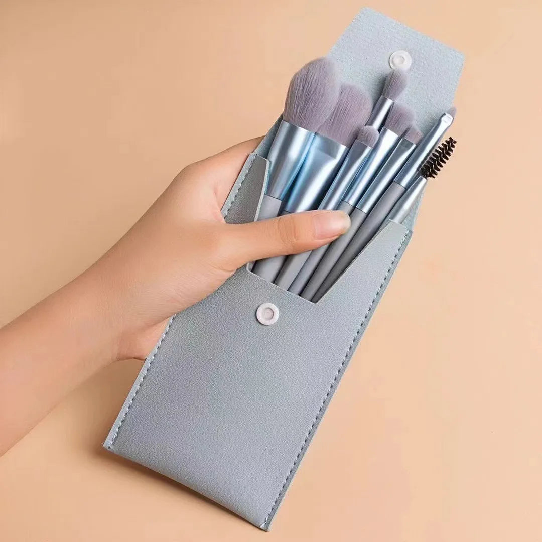 Professional Makeup Brush Set – Contour, Highlight & Eye Shadow Makeup Brush Set Axl Blue 8 pieces leathe