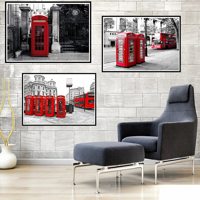 Black & Red Eiffel Tower Big Ben Frameless Wall Art Poster Wall Art Poster Axl