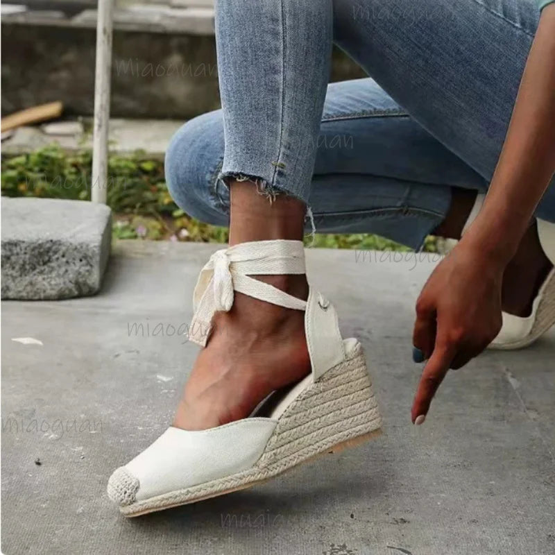 Women's Roman Wedge Sandals – Peep Toe Cross Strap Heels Wedge Sandals Axl beige 43
