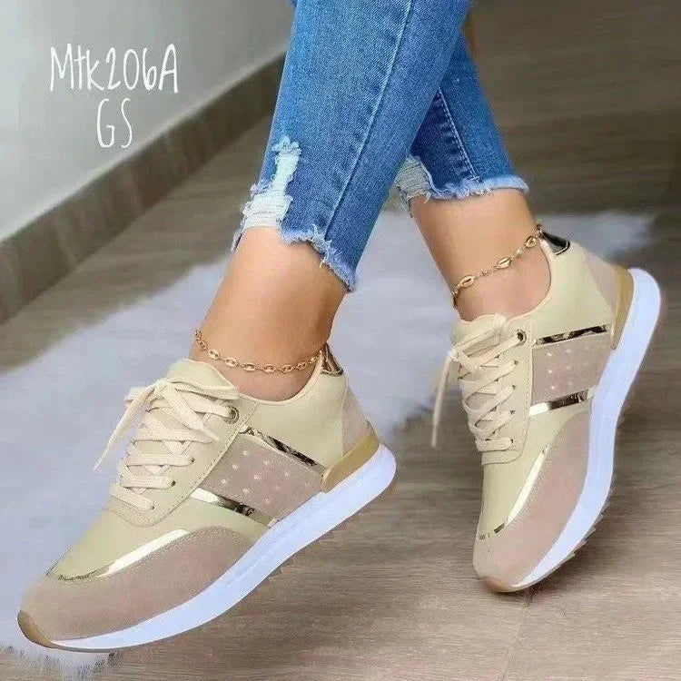 Women's Platform Sneakers – Lace-Up Casual Flat Shoes Women's Platform Sneakers Axl Khaki 39