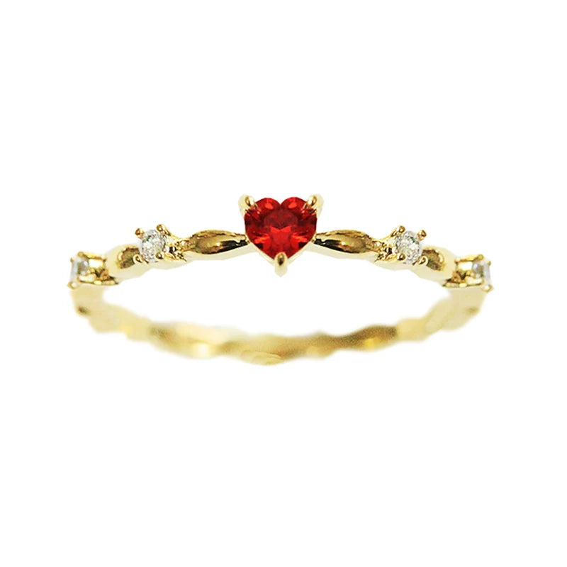Huitan Red Heart CZ Ring – Gold Wedding Band for Women Fashion Ring Axl