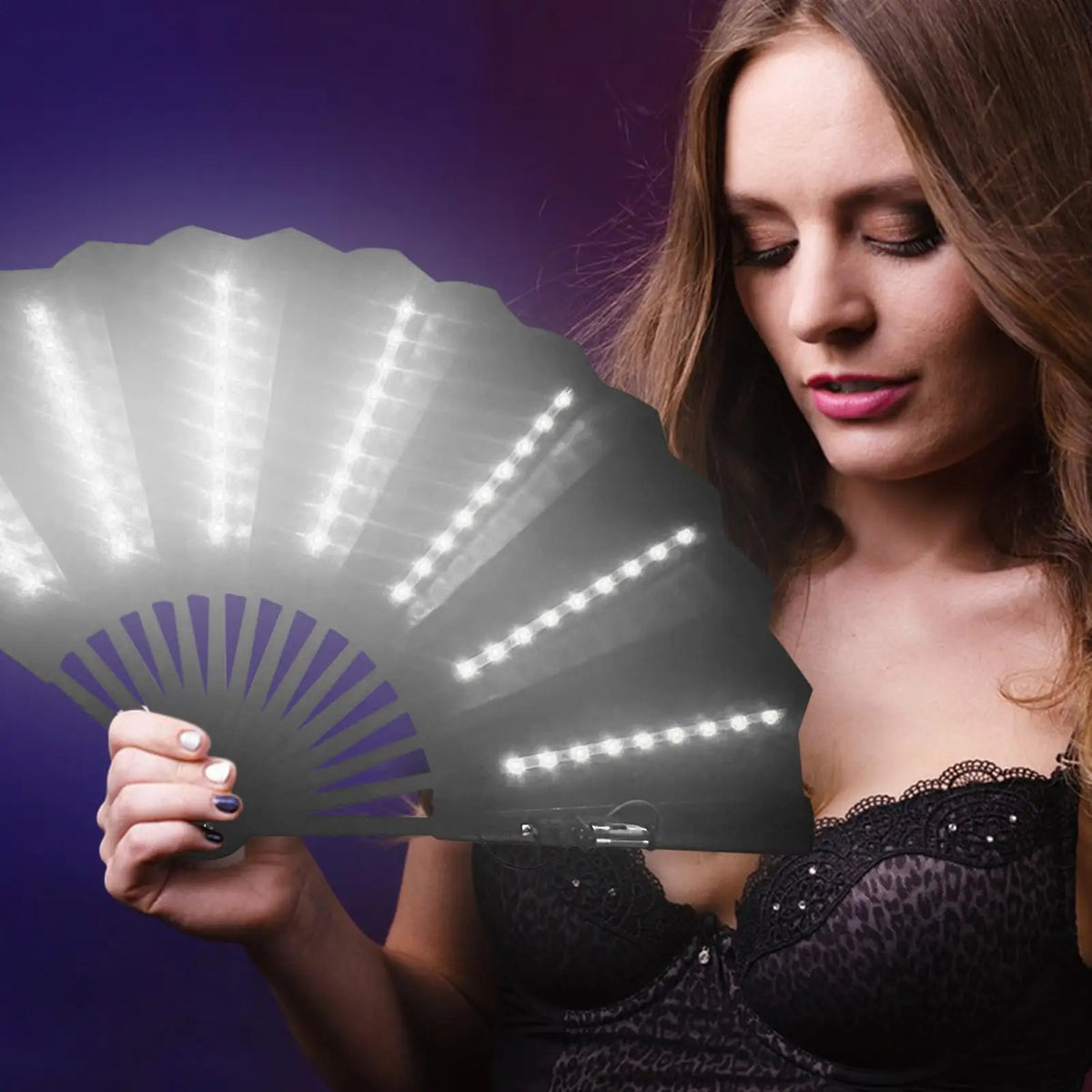 LED Glow Folding Fan – 63 LEDs for Rave, Halloween & Party LED Party Fan Axl