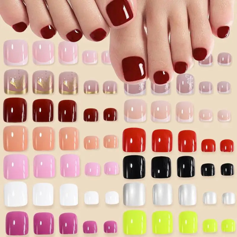 96 Pcs Short Square Press-On False Toenails – Full Cover Kit Press-On Toenails Axl