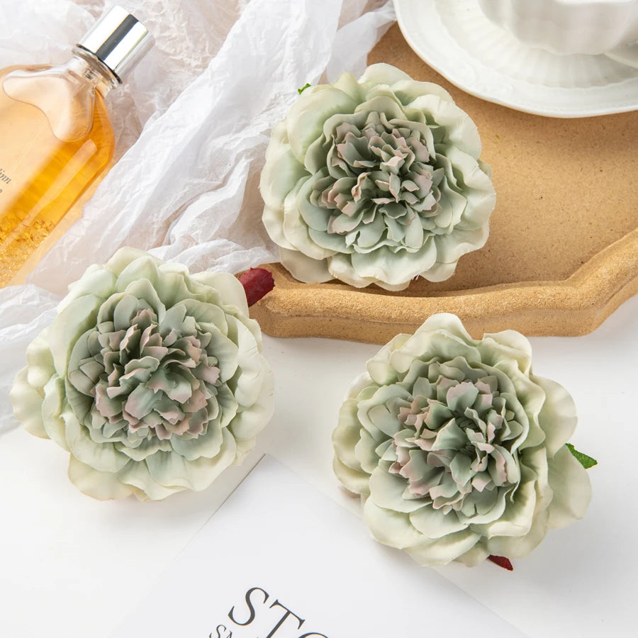 Silk Dahlia Peony Artificial Flowers 5/10 Pcs – Wedding Decor Artificial Flowers Axl green 5pieces