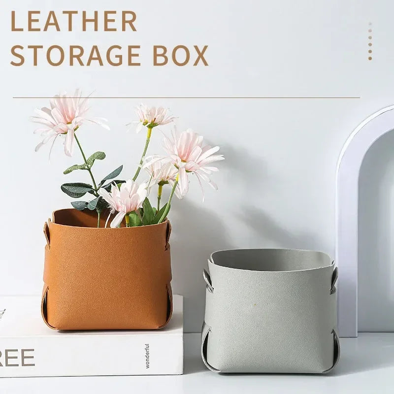 Nordic PU Leather Collapsible Desktop Storage Box – Pen & Makeup Desktop Storage Box Axl