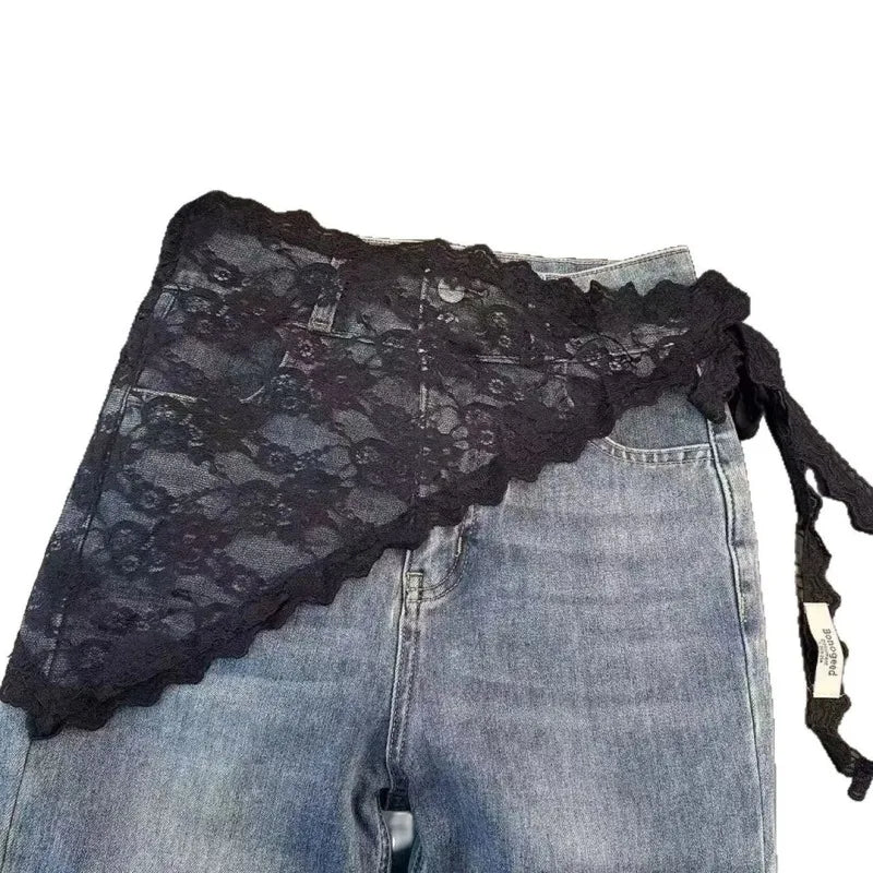 Korean Lace Trim Triangle Mini Skirt – Knit Layered Half Skirt Lace Mini Skirt Axl