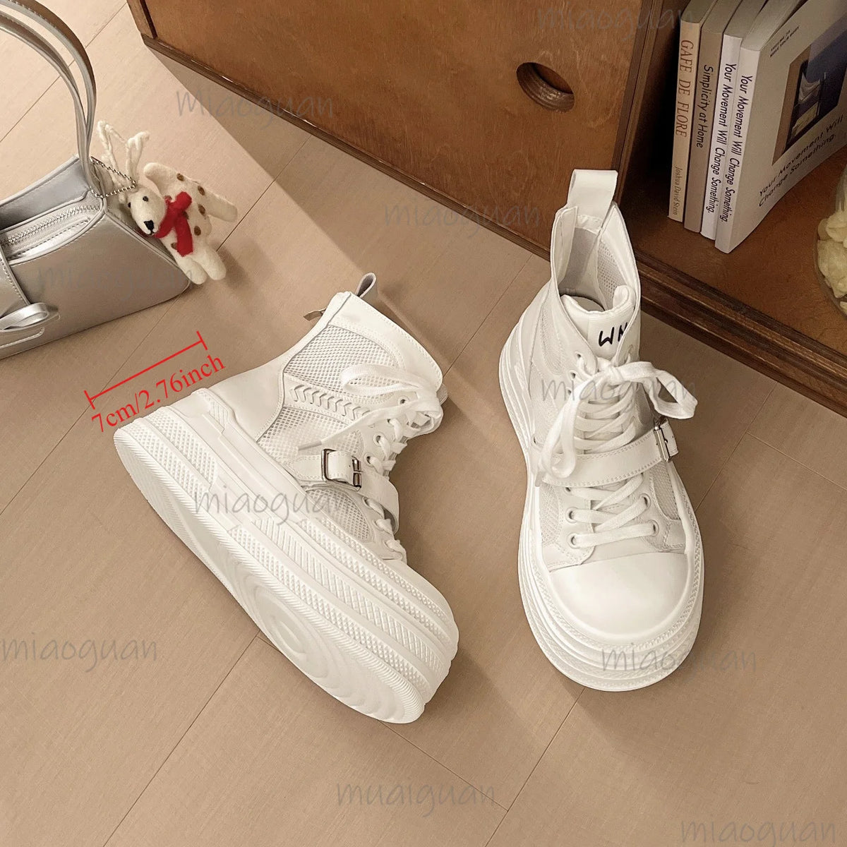 Women's High Top Buckle Lace-Up Short Boots – Thick Sole Women's Short Boots Axl