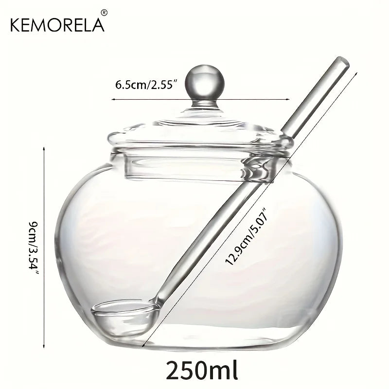 Clear Glass Sugar Bowl with Lid & Spoon | 250ml | KEMORELA Glass Sugar Bowl Axl
