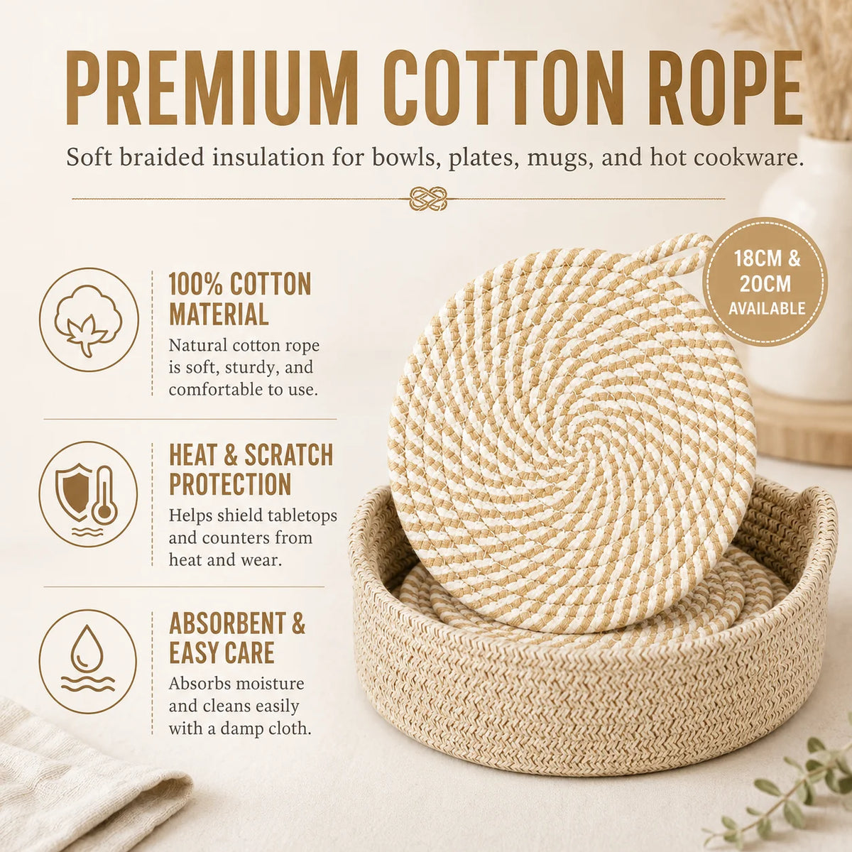 Woven Cotton Trivet Set of 6 with Holder | Nordic Hot Pads Kitchen Trivets Set Axl