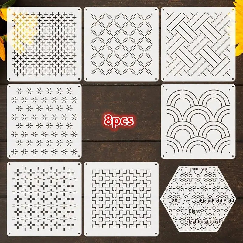 Sashiko Embroidery Stencils – 8/9/24 Pcs Reusable Quilting Templates Embroidery Stencil Set Axl 8PCS