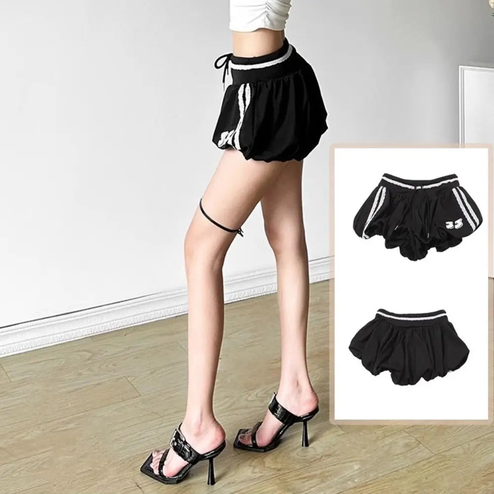 Women's High Waist Wide Leg Stripe Shorts | Casual Drawstring Women's Casual Shorts Axl